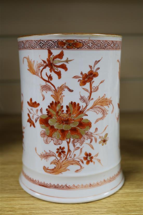 A Chinese export iron red and gilt mug
